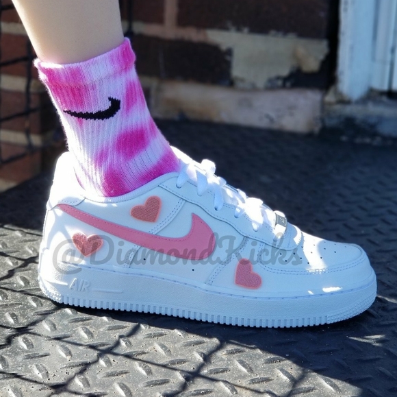 Custom Nike Air Force 1 Custom Hearts White Pink - Picture 7 of 7